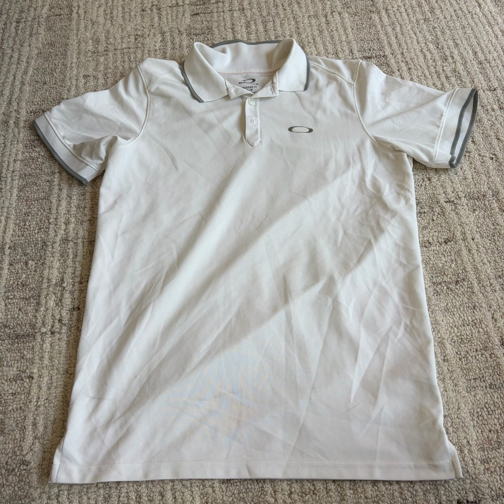 Oakley Mens O-Hydrolix Polo Shirt White Grey Regular Fit Short Sleeve Small